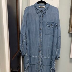 Three Bird Nest Light Blue Denim Button-Front Tunic